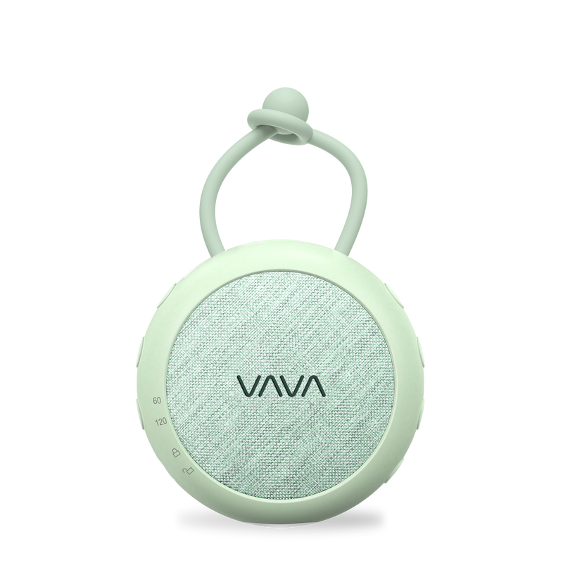 Green VAVA Twinkle Soother portable baby sound machine and nightlight, side view