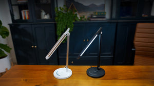 Two VAVA desk lamps in white and black, side view