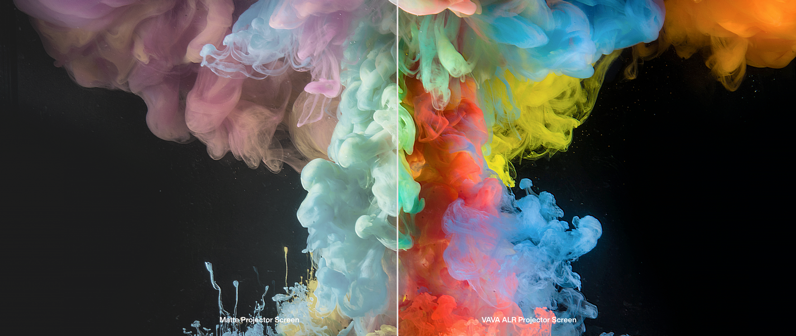 Side by side image showing a Matte Projector Screen and VAVA ALR Projector screen