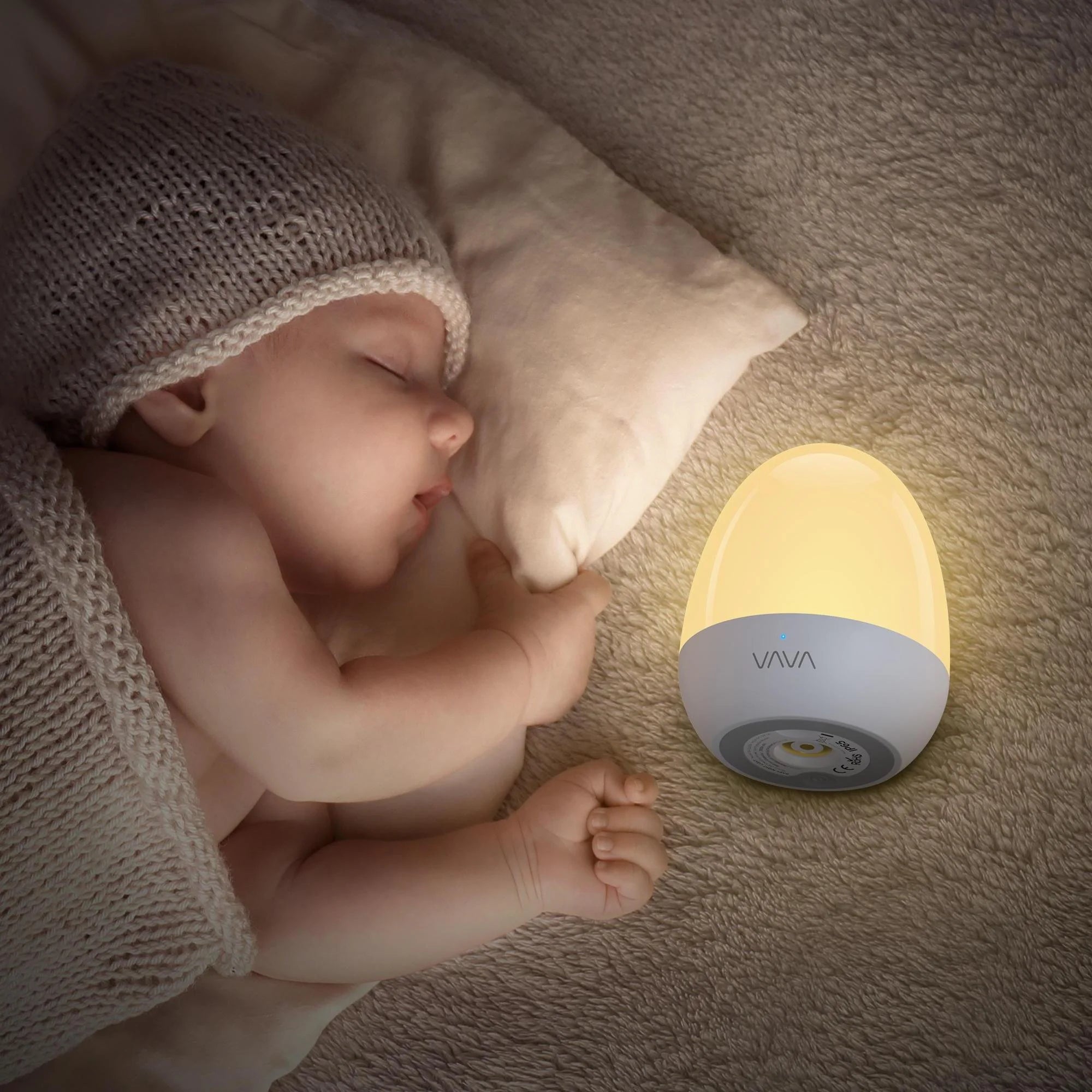 egg baby night light beside sleeping baby
