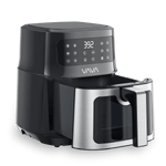 The left view of VAVA air fryer with the cooking basket pulled out