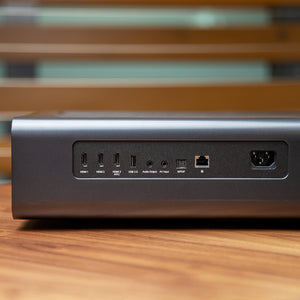 VAVA Chroma's connectivity shown through various output and input ports such as HDMI 2.0, USB and power cable