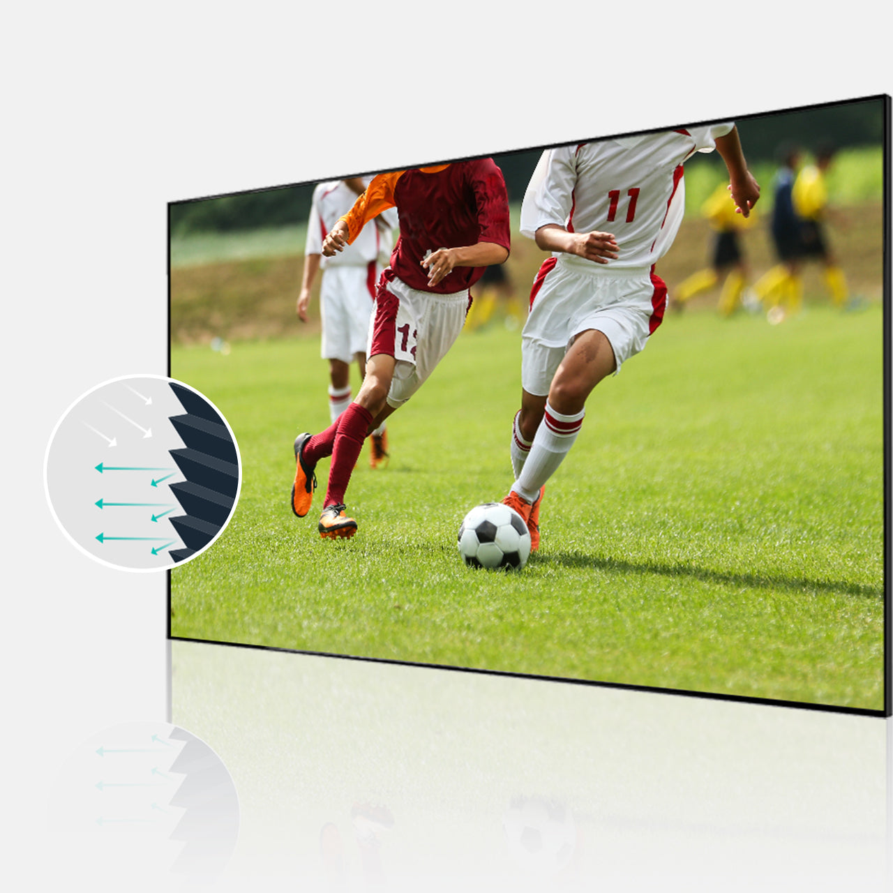 A soccer match projected on a VAVA ALR screen