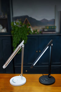 Two VAVA desk lamps in white and black, side view