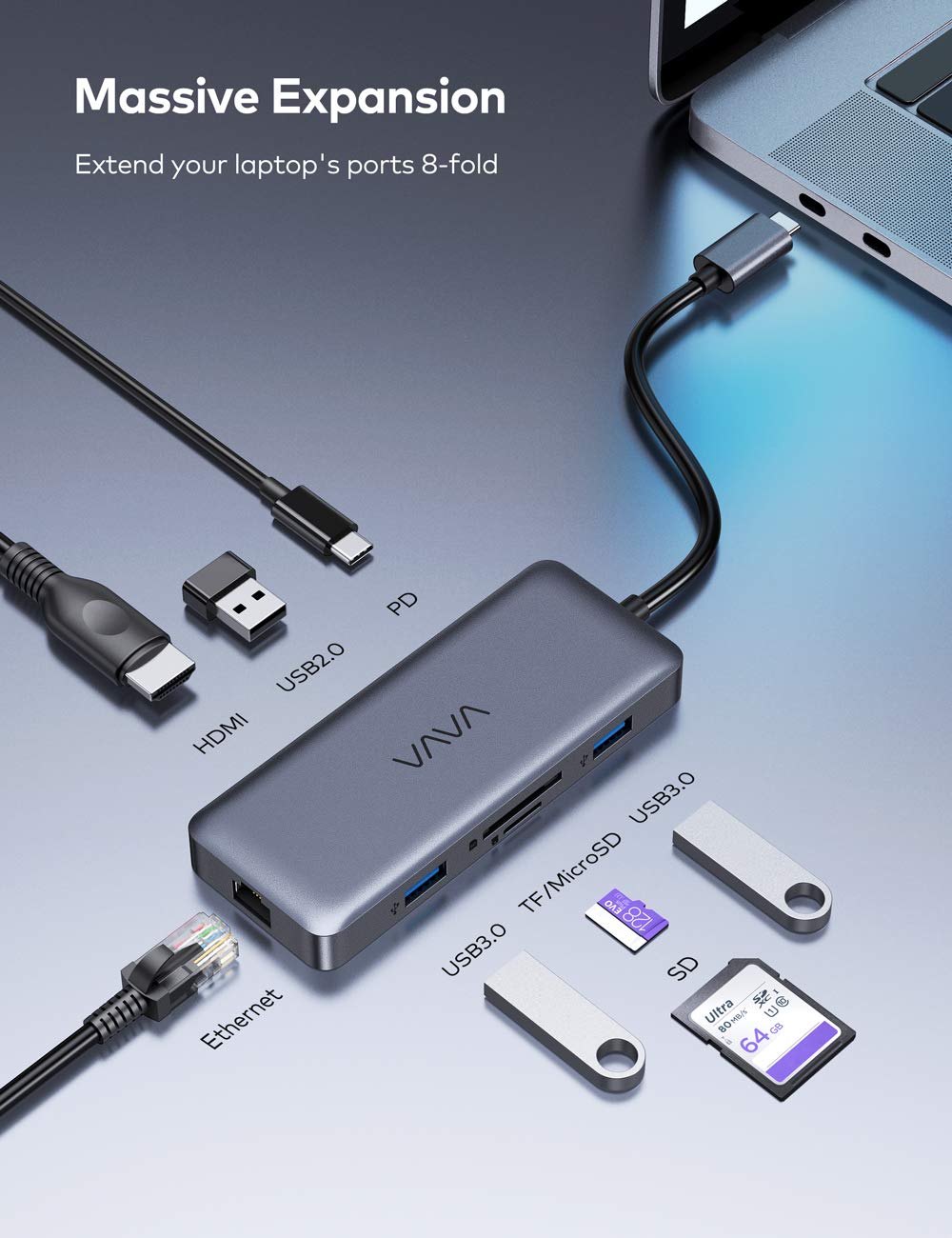 USB Hub 8-in-1 With 4K HDMI® Adapter - VAVA