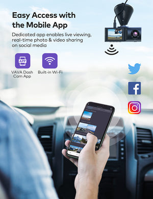 Driver operating the VAVA dash cam app in a car to demonstrate ease of access