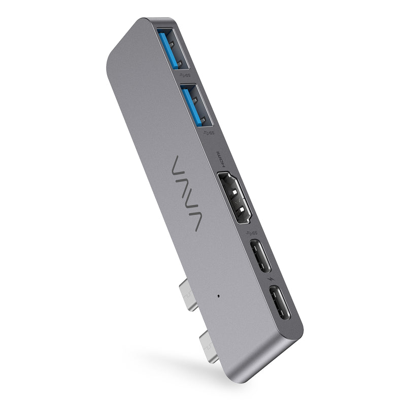 VAVA 5-in-2 USB-C Hub sideways view showing the 5 connection ports