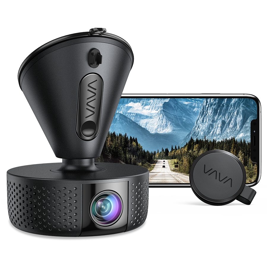 VAVA 4K UHD Dash Cam with a smartphone in the background