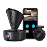 VAVA 1080P Dual Dash Cam with smartphone with the dash cam app on the screen in the background