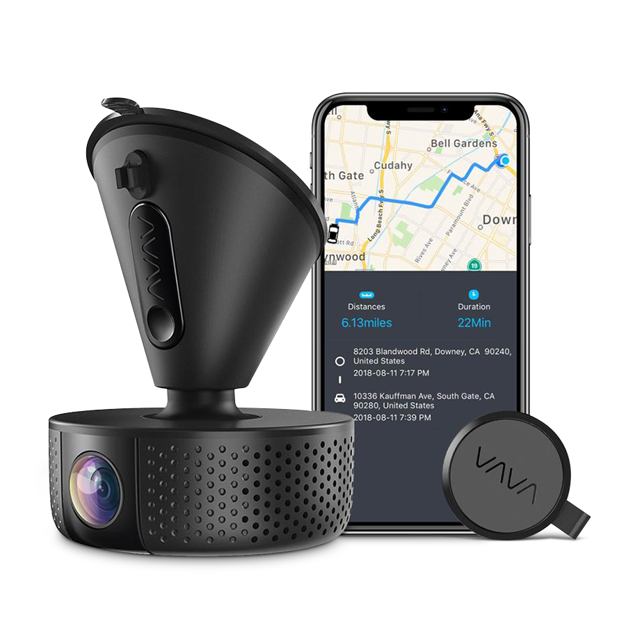 VAVA 1080P Dash Cam with a smartphone in the background
