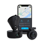 VAVA 1080P Dual Dash Cam with smartphone with the dash cam app on the screen in the background