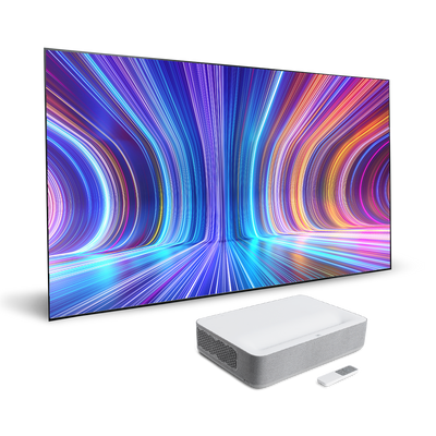 VAVA 4K Laser TV Bundle, including ALR screen pro, VAVA 4K laser projector, and projector remote