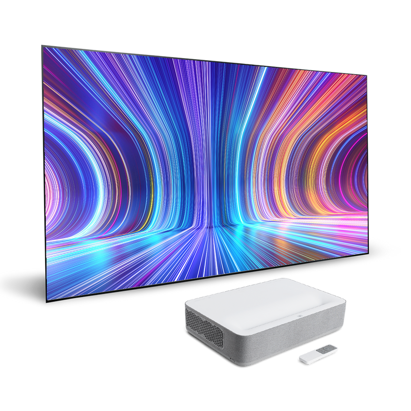 VAVA 4K Laser TV Bundle, including ALR screen pro, VAVA 4K laser projector, and projector remote