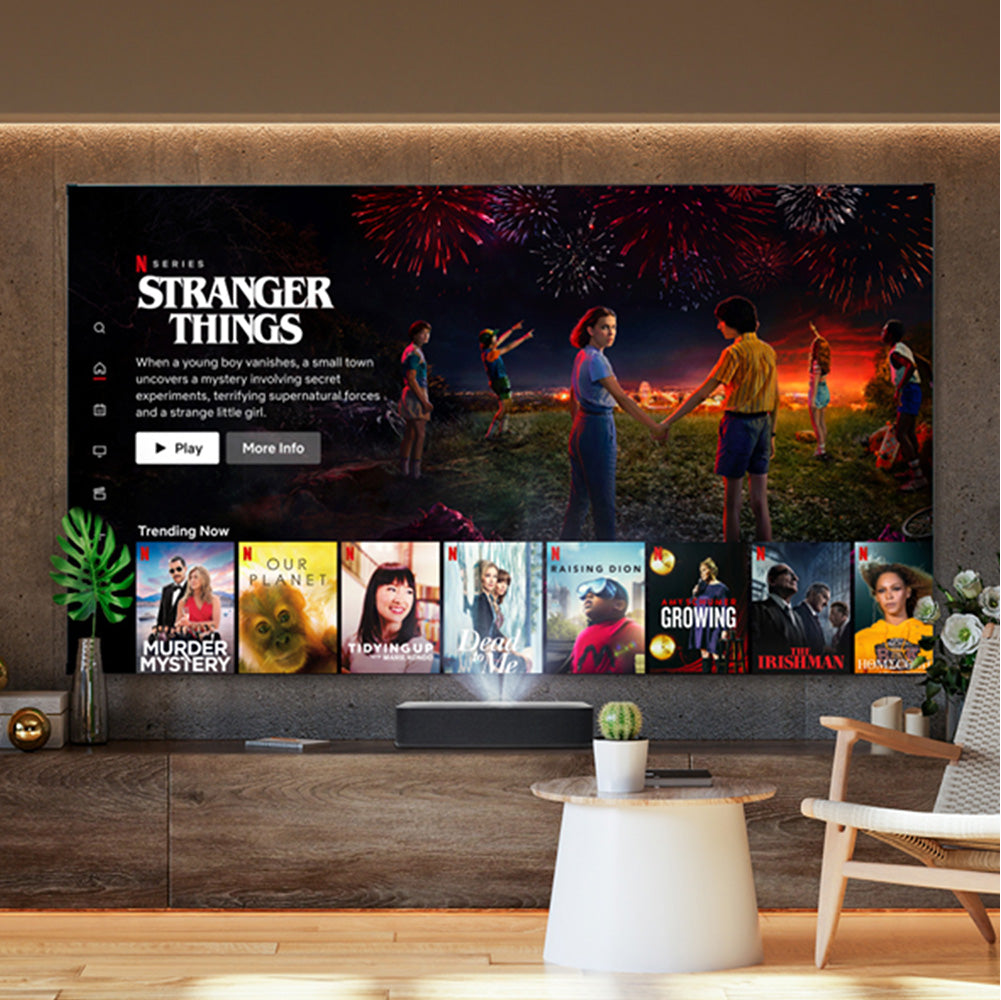 Netflix home screen projected with a VAVA 4K Laser TV